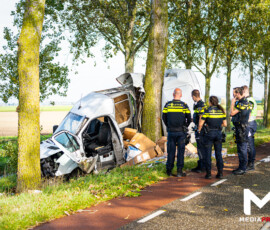 Bestelbus crasht tegen boom, bestuurder zwaargewond | Strijensedijk Mookhoek (5)